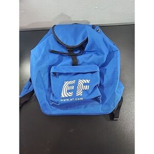 Education First Backpack Vintage Navy Blue Vinyl Drawstring Top Advertising